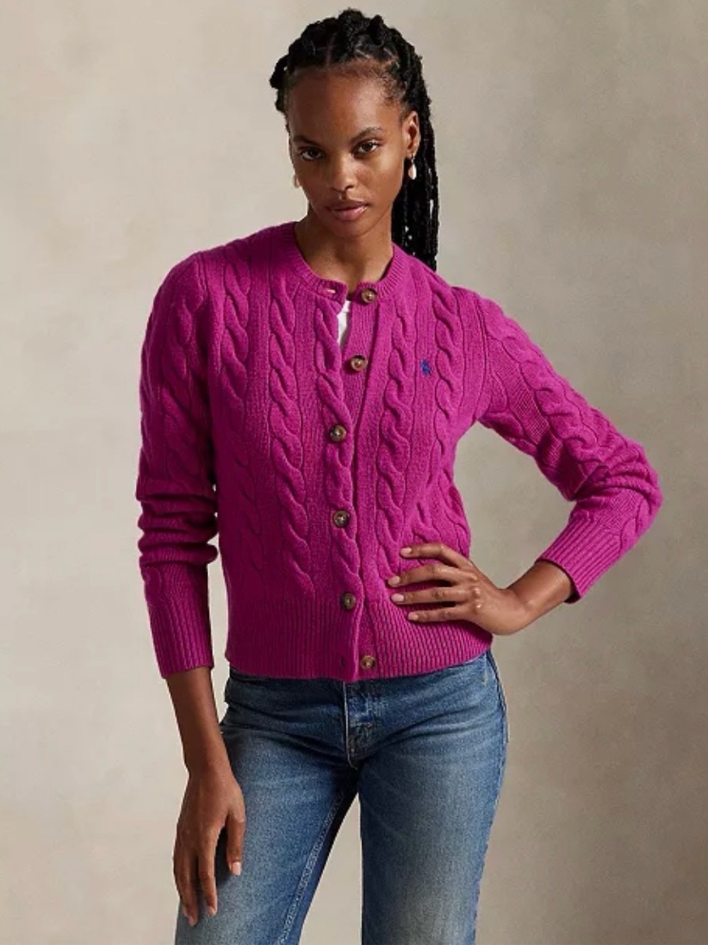 Women's Cable-Knit Wool-Cashmere Cardigan Sweater